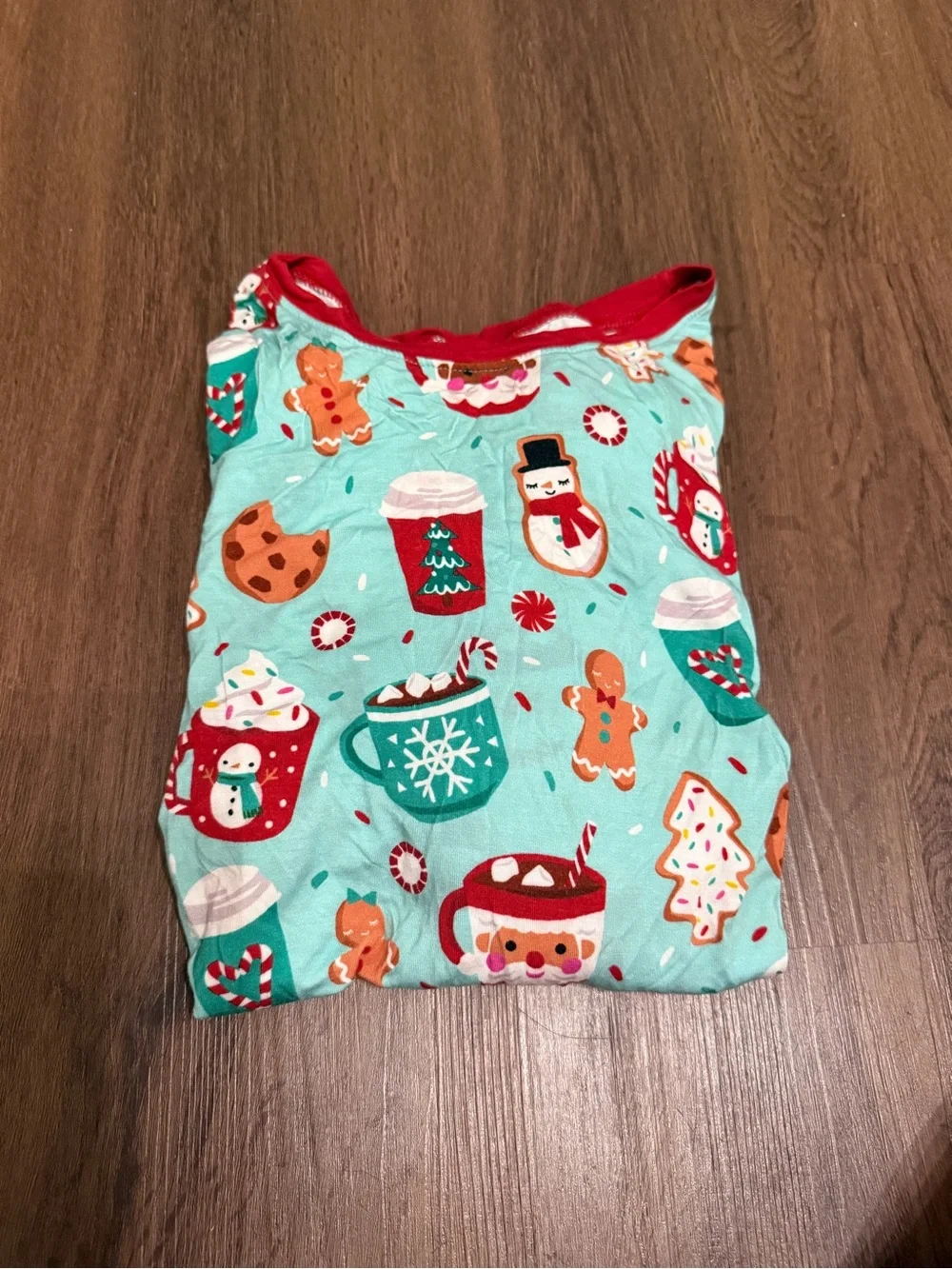Little Sleepies Mint Holiday Hot Cocoa & Cookies Pajama Top with Red Trim